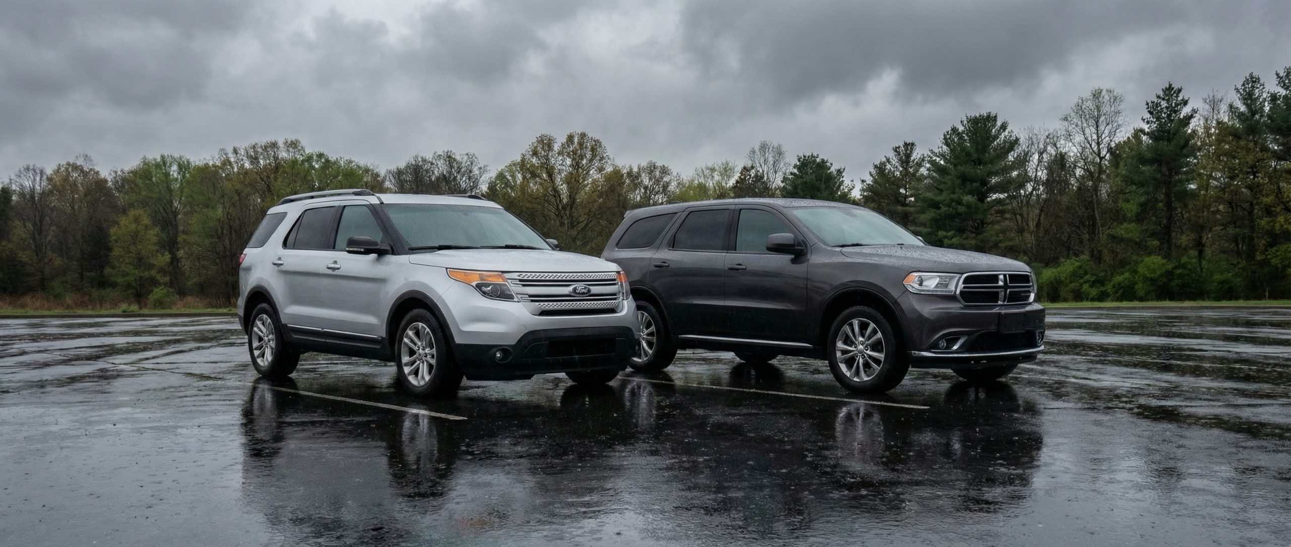 Used Dodge Durango AWD handling heavy rain in Hampstead.
