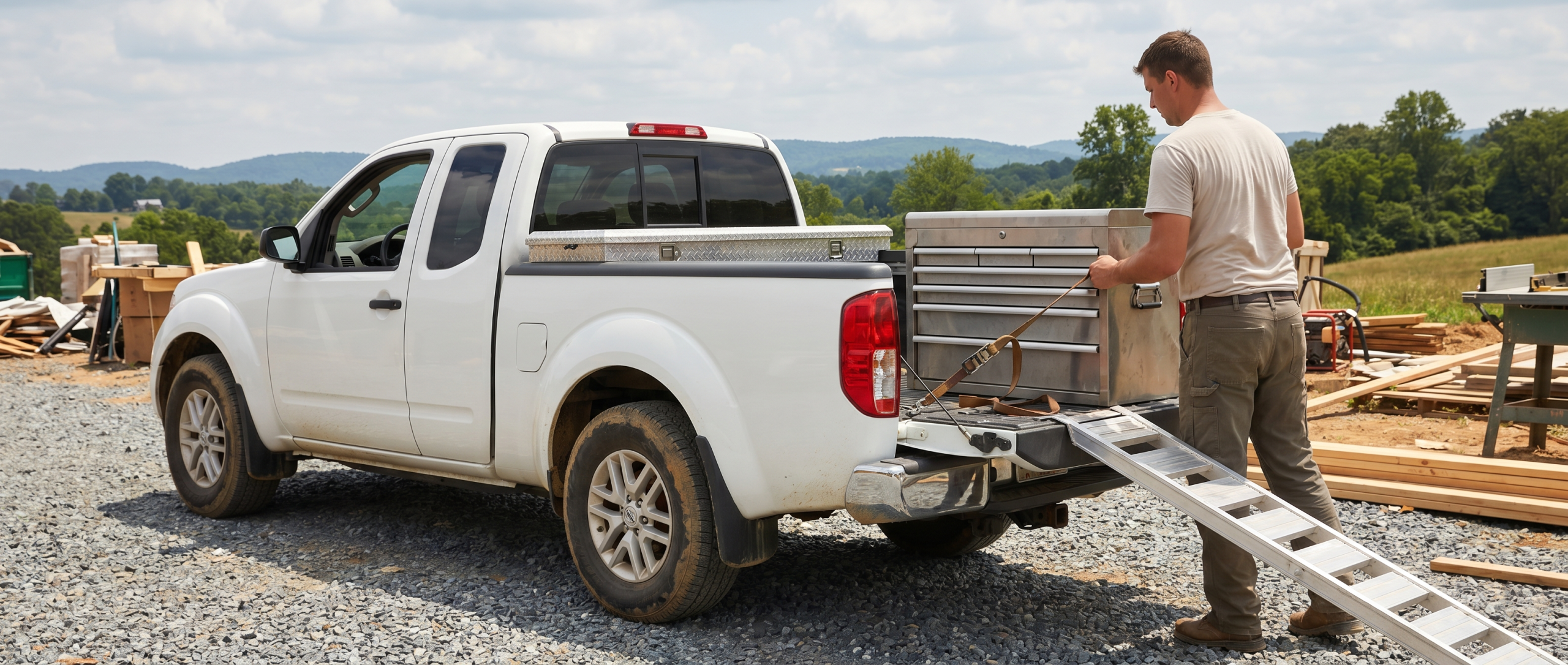 Used Nissan Frontier with Utili-track system for contractors in Hampstead.