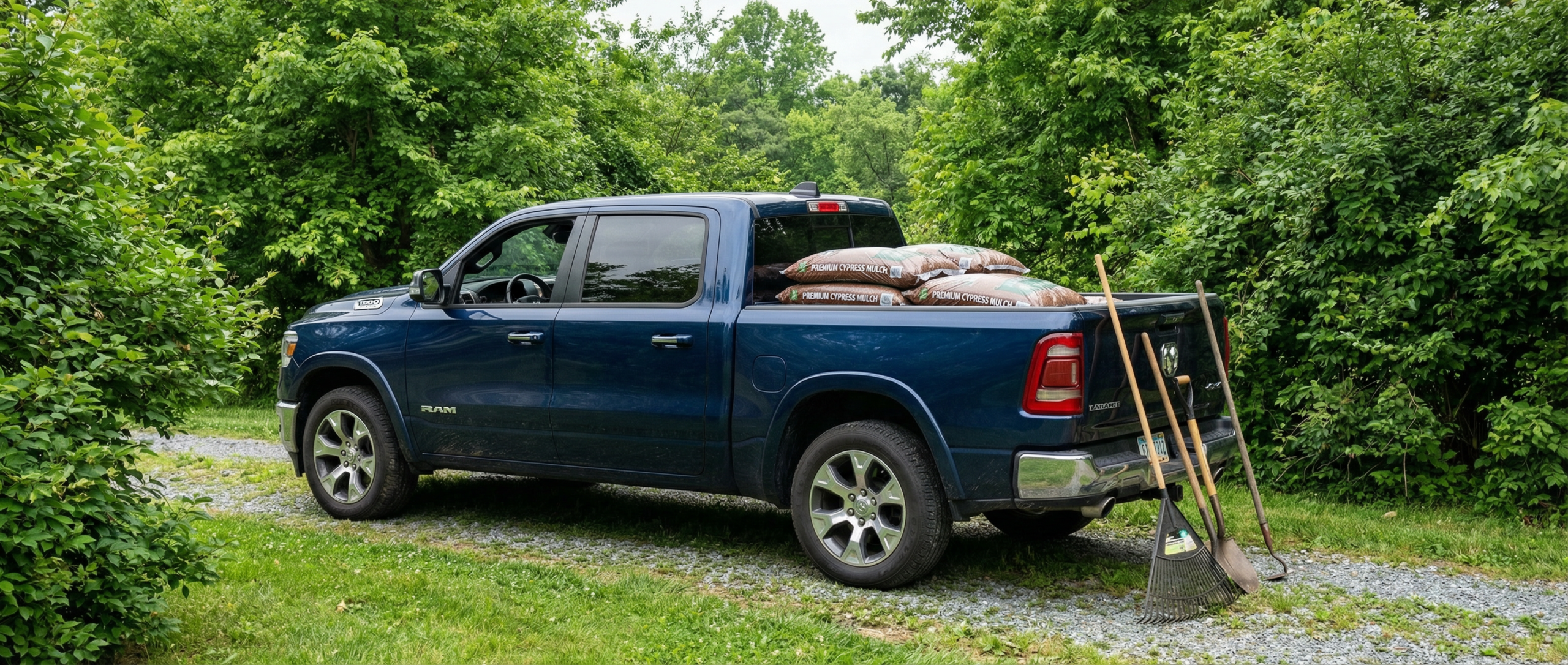 Used Ram 1500 with mulch bags in truck bed near Finksburg MD.