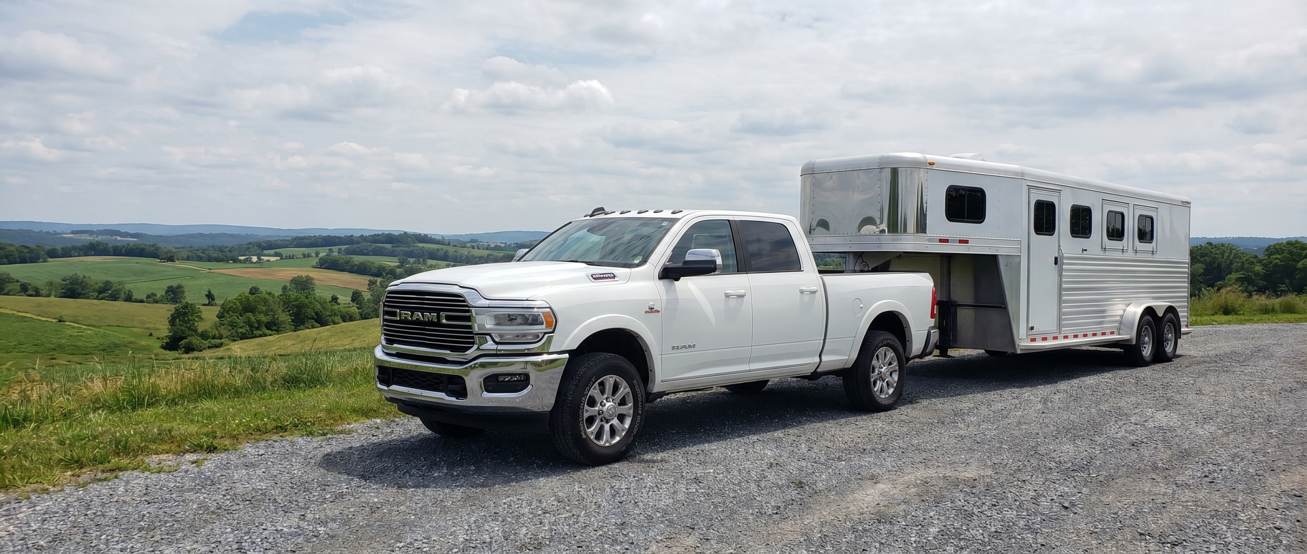 Used Ram 2500 Cummins Diesel towing horse trailer in Hampstead.