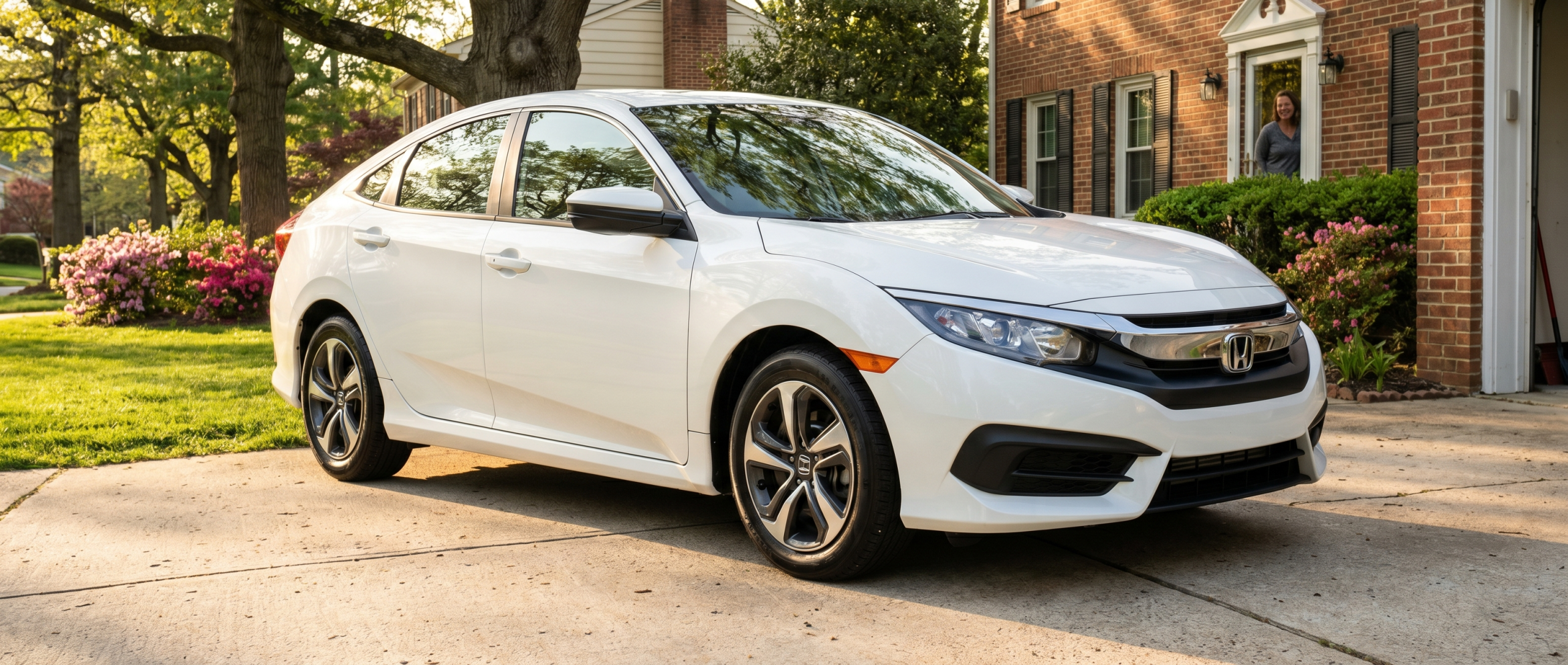 White used Honda Civic EX with alloy wheels parked near New Windsor MD.