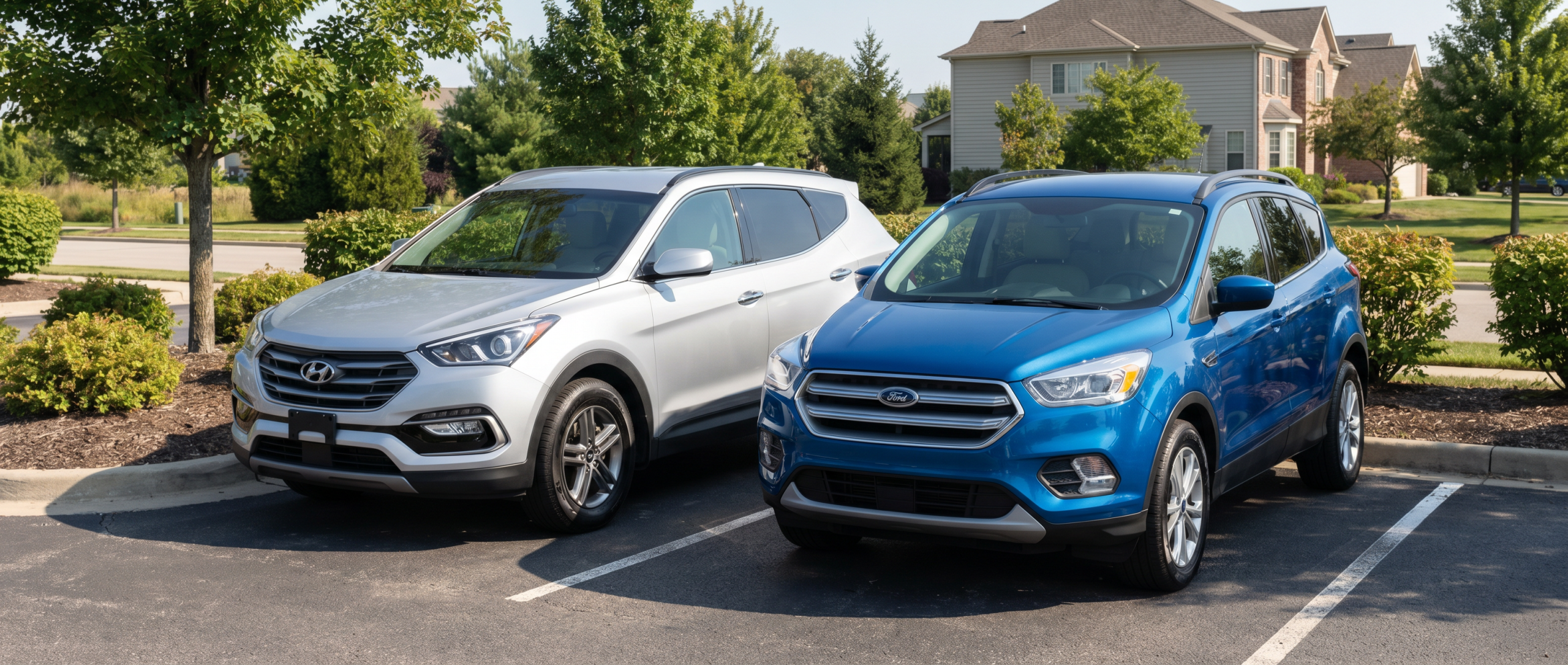 Pre-owned Ford Escape and Hyundai Santa Fe family SUVs side by side in Westminster MD